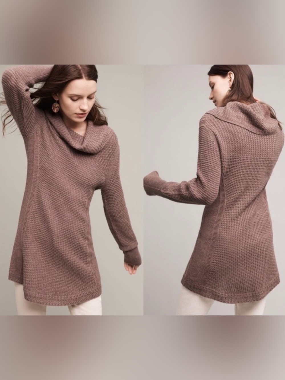 Anthropologie Angel of the North Rosie Brown Cowl-Neck Tunic Sweater. Size S